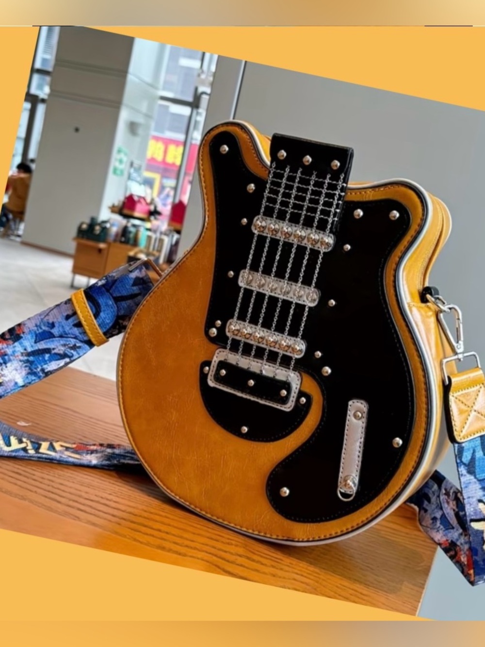 UNISEX- Stylist Yellow Retro Guitar Shaped Crossbody Bag/ Backpack/Vegan Leather